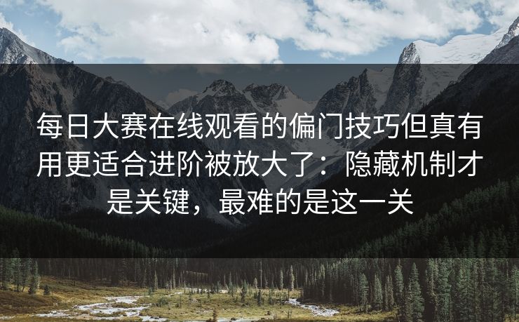 每日大赛在线观看的偏门技巧但真有用更适合进阶被放大了：隐藏机制才是关键，最难的是这一关